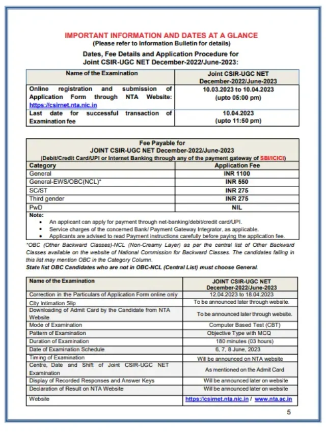 CSIR NET JRF JUNE 2023 application forms OUT !!!